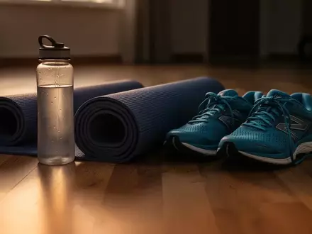 Symbolbild: Yogamatte, Trinkflasche und Laufschuhe - Foto: über boerse-global.de