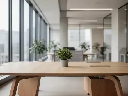 Ein minimalistisch gestalteter, heller Arbeitsplatz in einem modernen Büro mit einer Pflanze und natürlichem Licht. - Foto: über boerse-global.de