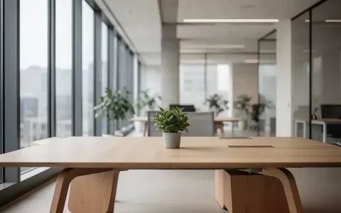 Ein minimalistisch gestalteter, heller Arbeitsplatz in einem modernen Büro mit einer Pflanze und natürlichem Licht. - Foto: über boerse-global.de
