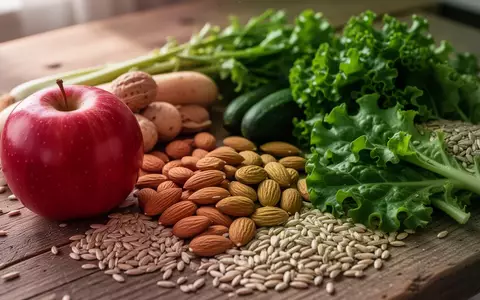 Frisches, unverarbeitetes Gemüse, Nüsse und Getreide auf einer hölzernen Arbeitsfläche als Symbol für gesunde Ernährung. - Foto: über boerse-global.de