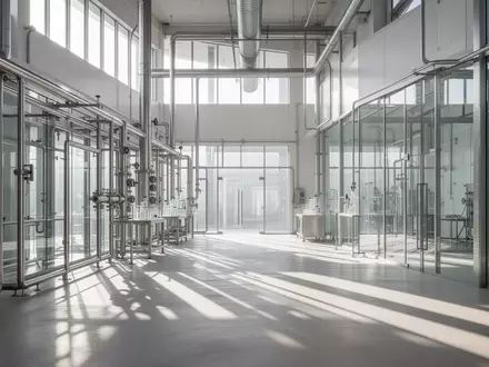 Ein heller, minimalistischer Industrieraum mit glänzenden Edelstahlrohren und klarem Tageslicht in einer Produktionsstätte. - Foto: über boerse-global.de