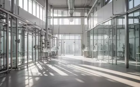 Ein heller, minimalistischer Industrieraum mit glänzenden Edelstahlrohren und klarem Tageslicht in einer Produktionsstätte. - Foto: über boerse-global.de