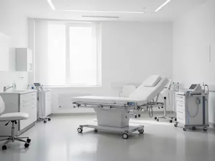 Ein heller, minimalistischer Behandlungsraum in einer modernen Klinik mit neutraler Einrichtung und natürlichem Tageslicht. - Foto: über boerse-global.de