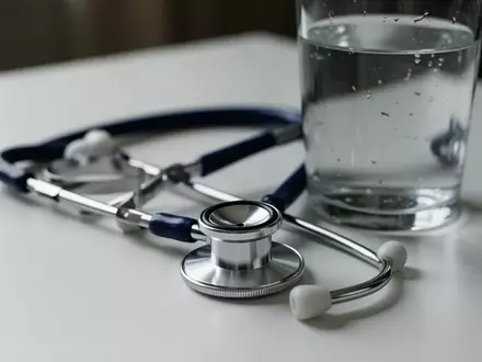 Symbolbild: Stethoskop neben einem Glas Wasser - Foto: über boerse-global.de