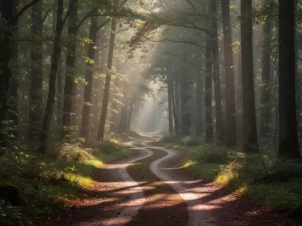 Ein gewundener Pfad durch einen sonnendurchfluteten Wald, der den Prozess der Gewohnheitsbildung symbolisiert. - Foto: ĂĽber boerse-global.de