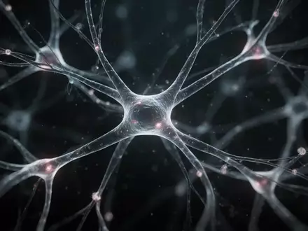 Abstrakte Darstellung eines neuronalen Netzwerks mit leuchtenden Lichtfasern in einem dunklen Raum. - Foto: über boerse-global.de