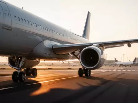 Ein modernes Verkehrsflugzeug rollt bei goldenem Licht auf der Startbahn eines internationalen Flughafens. - Foto: über boerse-global.de