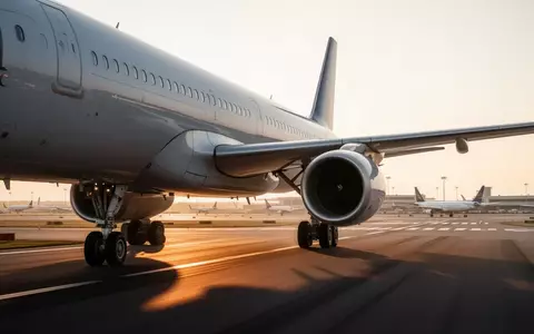 Ein modernes Verkehrsflugzeug rollt bei goldenem Licht auf der Startbahn eines internationalen Flughafens. - Foto: über boerse-global.de