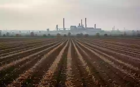Ein weites, abgeerntetes Feld im Marchfeld mit einem im Hintergrund sichtbaren, stillgelegten Industriebetrieb. - Foto: über boerse-global.de