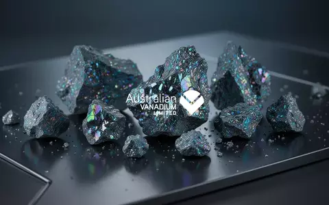 Glänzende Vanadiumerz-Fragmente auf metallischer Oberfläche als Symbol für Batterierohstoffe und Energiewirtschaft. - Foto: über boerse-global.de