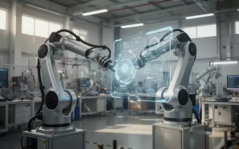 Moderner Roboterarm in einer technologischen Arbeitsumgebung mit digitaler Schnittstelle. - Foto: über boerse-global.de