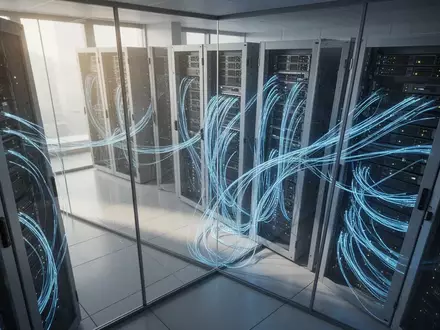 Moderne Serverräume mit leuchtenden Glasfaserkabeln in einem High-Tech-Rechenzentrum. - Foto: über boerse-global.de