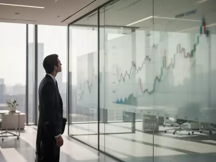 Eine Person im Business-Outfit in einem modernen Büro vor einer Glaswand, die ein unscharfes Finanzdiagramm zeigt. - Foto: über boerse-global.de