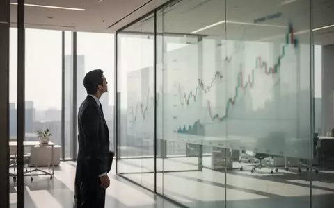 Eine Person im Business-Outfit in einem modernen Büro vor einer Glaswand, die ein unscharfes Finanzdiagramm zeigt. - Foto: über boerse-global.de