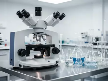 Ein steriler, modern ausgestatteter medizinischer Laborarbeitsplatz mit einem Mikroskop und gläsernen Laborgefäßen. - Foto: über boerse-global.de