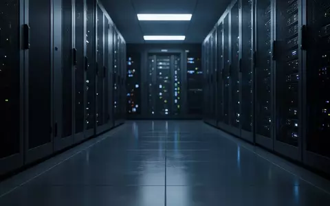 Dunkler Serverraum mit blauem Licht und unscharfen Serverracks im Hintergrund. - Foto: über boerse-global.de