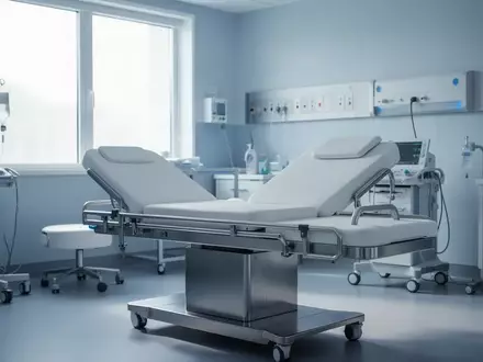 Ein steriler, modern ausgestatteter Behandlungsraum in einem Krankenhaus mit einer Untersuchungsliege in hellem Licht. - Foto: über boerse-global.de
