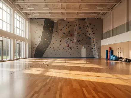 Ein heller, leerer Sportraum mit hellem Holzboden und großen Fenstern, der eine ruhige und motivierende Atmosphäre ausstrahlt. - Foto: über boerse-global.de