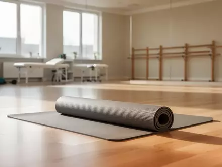 Ein heller, minimalistischer Übungsraum mit einer ausgerollten Gymnastikmatte auf einem Holzboden. - Foto: über boerse-global.de