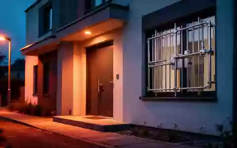 Ein Wohnhaus bei Dämmerung mit Fokus auf eine sichere Eingangstür und Fenster als Symbol für Einbruchschutz. - Foto: über boerse-global.de
