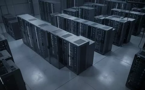 Reihen von modernen, dunkelgrauen Server-Racks in einem sterilen, blau beleuchteten Rechenzentrum. - Foto: über boerse-global.de