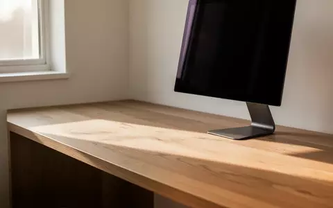 Ein minimalistischer, moderner Arbeitsplatz mit einem Eichenschreibtisch, der in natürlichem Licht liegt. - Foto: über boerse-global.de