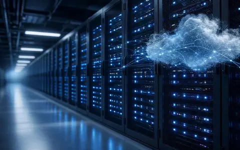 Modernes Rechenzentrum mit leuchtenden Server-Racks als Symbol für Cloud-Infrastruktur und Technologie. - Foto: über boerse-global.de