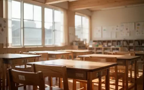 Ein helles, minimalistisches Klassenzimmer mit Sonnenlicht, das auf leere Schultische fällt. - Foto: über boerse-global.de
