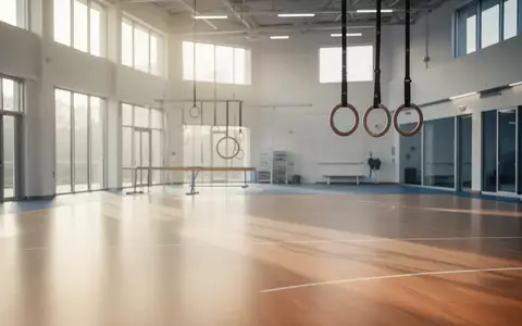 Eine helle, moderne Sportstätte mit poliertem Holzboden und Turnringen in einer ruhigen, klinischen Umgebung. - Foto: über boerse-global.de