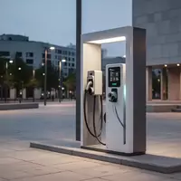 Eine moderne öffentliche Ladesäule für Elektroautos auf einem ruhigen, gepflasterten Platz in der Dämmerung. - Foto: über boerse-global.de