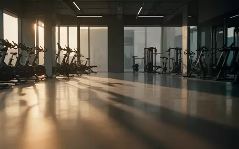 Ein minimalistisch gestalteter Fitnessraum mit langen Schatten auf einem Betonboden bei einfallendem Sonnenlicht. - Foto: über boerse-global.de