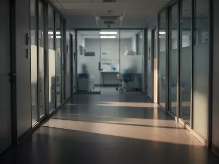 Ein minimalistischer, schattiger Krankenhausflur mit weichem Tageslicht, der eine ruhige und klinische Atmosphäre vermittelt. - Foto: über boerse-global.de