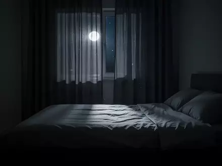 Ein ruhiges, abgedunkeltes Schlafzimmer bei Nacht mit sanftem Mondlicht, das auf ein unbenutztes Bett fällt. - Foto: über boerse-global.de