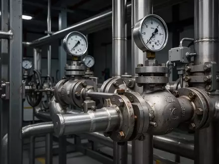 Nahaufnahme von komplexen industriellen Rohrleitungen, Ventilen und Metallstrukturen in einer technischen Anlage. - Foto: über boerse-global.de