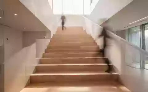 Eine helle, minimalistische Holztreppe in einem modernen Gebäude, die zu Bewegung und körperlicher Aktivität einlädt. - Foto: über boerse-global.de