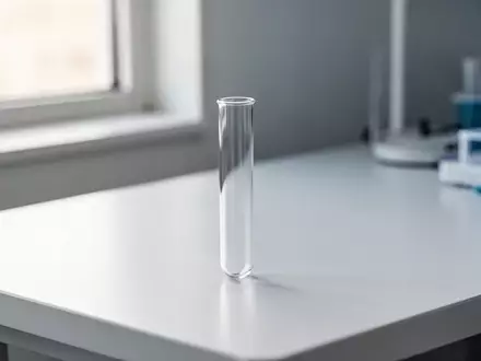 Ein leeres Reagenzglas auf einem sterilen Labortisch bei natürlichem Tageslicht. - Foto: über boerse-global.de