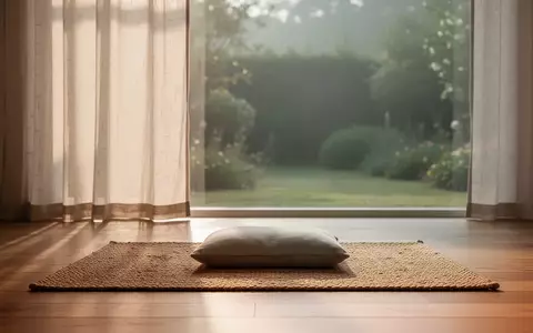Ein ruhiger, minimalistischer Raum mit einem Meditationskissen auf einem Holzboden, durchflutet von sanftem Tageslicht. - Foto: über boerse-global.de