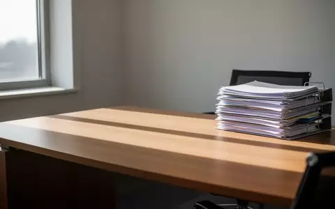 Ein aufgeräumter Schreibtisch mit einem Stapel Akten in einem hellen, sonnendurchfluteten Büro. - Foto: über boerse-global.de