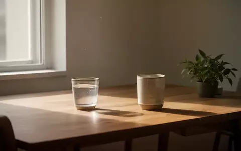 Ein minimalistischer, ruhiger Arbeitsplatz mit einem Glas Wasser und einer Pflanze bei natĂŒrlichem Licht. - Foto: ĂŒber boerse-global.de