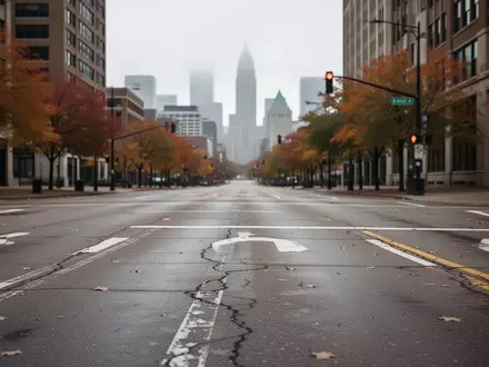 Eine leere Straßenkreuzung in der Innenstadt von Minneapolis an einem bewölkten Herbsttag. - Foto: über boerse-global.de