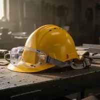 Symbolbild: Schutzhelm und Schutzbrille auf einer Werkbank - Foto: über boerse-global.de