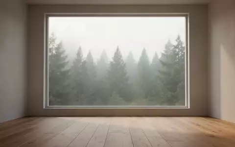 Ein minimalistischer, lichtdurchfluteter Raum mit Blick auf einen ruhigen Wald, der Entspannung und Ruhe symbolisiert. - Foto: über boerse-global.de