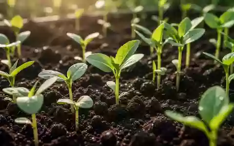 Nahaufnahme von jungen, grünen Keimlingen, die aus dunkler, nährstoffreicher Erde wachsen und den Prozess der Regeneration symbolisieren. - Foto: über boerse-global.de