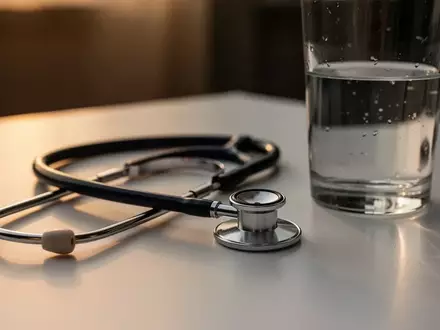 Symbolbild: Stethoskop neben einem Glas Wasser - Foto: über boerse-global.de