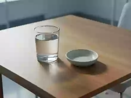 Ein leeres Glas Wasser auf einem Holztisch in einer hellen, ruhigen Umgebung. - Foto: über boerse-global.de