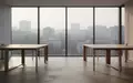 Ein minimalistischer, leerer Büroraum mit Holztischen und großen Fenstern bei natürlichem Tageslicht. - Foto: über boerse-global.de