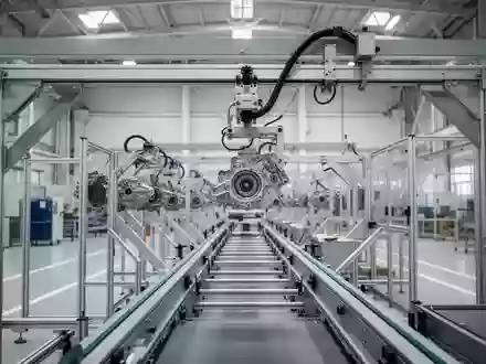 Ein moderner, heller Industriebetrieb mit einer Hängebahn für Automobilbauteile in einer weitläufigen Fabrikhalle. - Foto: über boerse-global.de