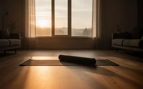 Ein sonnendurchfluteter, minimalistischer Raum am Morgen mit einer ausgerollten Yogamatte auf einem Holzboden. - Foto: über boerse-global.de