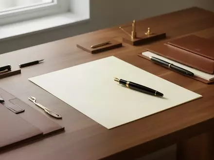Ein minimalistischer Arbeitsplatz mit hochwertigem Briefpapier und einem Füllfederhalter auf einem leeren Blatt Papier. - Foto: über boerse-global.de