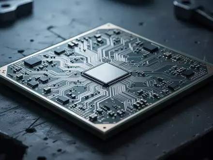 Nahaufnahme einer komplexen Mikrochip-Platine auf einem industriellen Arbeitstisch. - Foto: über boerse-global.de